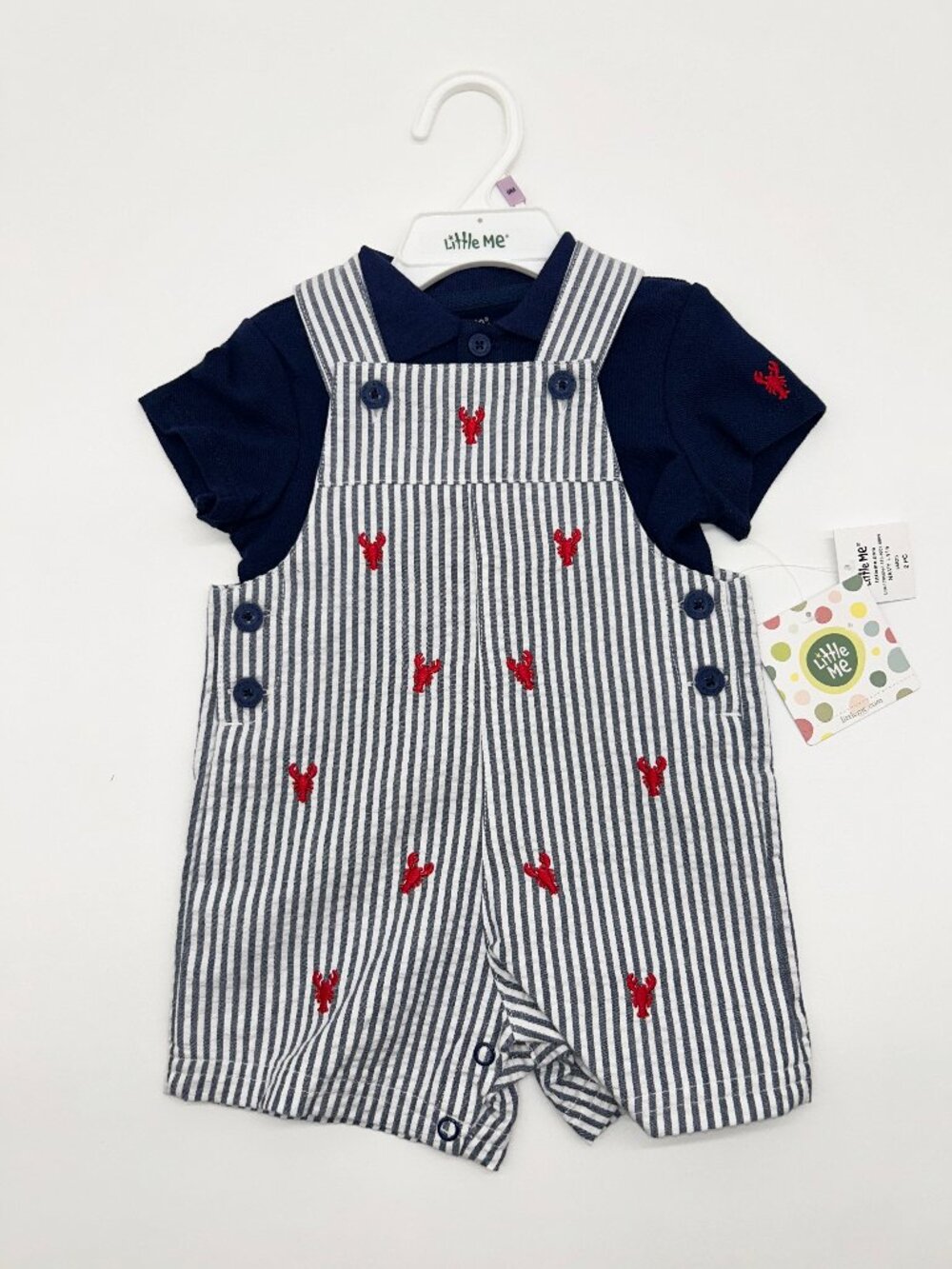NWT Little Me Boys 9M Lobster Overalls with Shirt